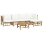 Set de muebles de jardín 6 piezas bambú y cojines blanco crema en Conjuntos de jardín | Comprar online en Foru.es