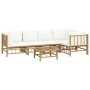Set de muebles de jardín 6 piezas bambú y cojines blanco crema en Conjuntos de jardín | Comprar online en Foru.es