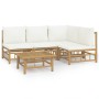 Set de muebles de jardín 5 piezas bambú y cojines blanco crema en Conjuntos de jardín | Comprar online en Foru.es