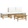 Set de muebles de jardín 4 piezas bambú y cojines blanco crema en Conjuntos de jardín | Comprar online en Foru.es