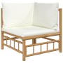 Set de muebles de jardín 3 piezas bambú y cojines blanco crema en Conjuntos de jardín | Comprar online en Foru.es