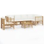 Set de muebles de jardín 7 piezas bambú y cojines blanco crema en Conjuntos de jardín | Comprar online en Foru.es