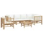 Set de muebles de jardín 7 piezas bambú y cojines blanco crema en Conjuntos de jardín | Comprar online en Foru.es