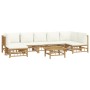 Set de muebles de jardín 8 piezas bambú y cojines blanco crema en Conjuntos de jardín | Comprar online en Foru.es