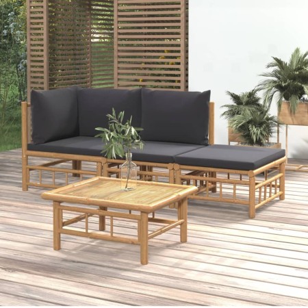 Set de muebles de jardín 4 piezas bambú con cojines gris oscuro en Conjuntos de jardín | Comprar online en Foru.es