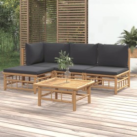 Set de muebles de jardín 5 piezas bambú con cojines gris oscuro en Conjuntos de jardín | Comprar online en Foru.es