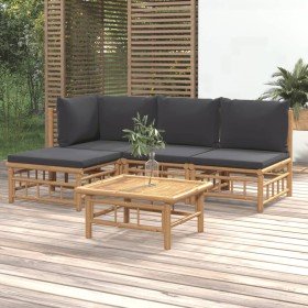 Set de muebles de jardín 5 piezas bambú con cojines gris oscuro en Conjuntos de jardín | Comprar online en Foru.es