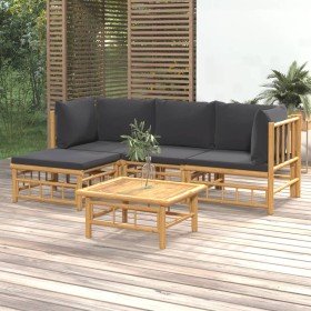Set de muebles de jardín 5 piezas bambú con cojines gris oscuro en Conjuntos de jardín | Comprar online en Foru.es