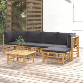 Set de muebles de jardín 6 piezas bambú con cojines gris oscuro en Conjuntos de jardín | Comprar online en Foru.es