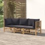 Set de muebles de jardín 3 piezas bambú con cojines gris oscuro en Conjuntos de jardín | Comprar online en Foru.es