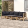 Set de muebles de jardín 4 piezas bambú con cojines gris oscuro en Conjuntos de jardín | Comprar online en Foru.es