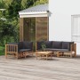 Set de muebles de jardín 6 piezas bambú con cojines gris oscuro en Conjuntos de jardín | Comprar online en Foru.es