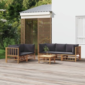 Set de muebles de jardín 6 piezas bambú con cojines gris oscuro en Conjuntos de jardín | Comprar online en Foru.es
