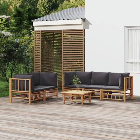 Set de muebles de jardín 6 piezas bambú con cojines gris oscuro en Conjuntos de jardín | Comprar online en Foru.es