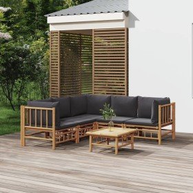 Set de muebles de jardín 6 piezas bambú con cojines gris oscuro en Conjuntos de jardín | Comprar online en Foru.es