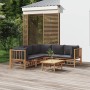 Set de muebles de jardín 6 piezas bambú con cojines gris oscuro en Conjuntos de jardín | Comprar online en Foru.es