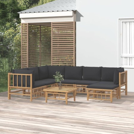 Set de muebles de jardín 8 piezas bambú con cojines gris oscuro en Conjuntos de jardín | Comprar online en Foru.es