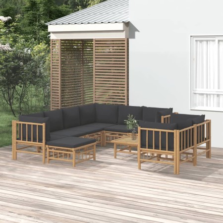 Set de muebles de jardín 10 pzas bambú con cojines gris oscuro en Conjuntos de jardín | Comprar online en Foru.es