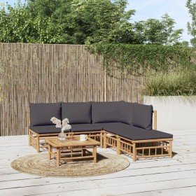 Set de muebles de jardín 6 piezas bambú con cojines gris oscuro en Conjuntos de jardín | Comprar online en Foru.es