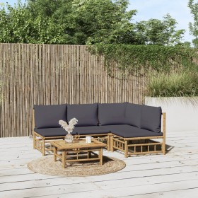 Set de muebles de jardín 5 piezas bambú con cojines gris oscuro en Conjuntos de jardín | Comprar online en Foru.es