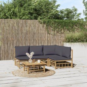 Set de muebles de jardín 5 piezas bambú con cojines gris oscuro en Conjuntos de jardín | Comprar online en Foru.es