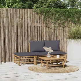 Set de muebles de jardín 4 piezas bambú con cojines gris oscuro en Conjuntos de jardín | Comprar online en Foru.es