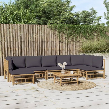 Set de muebles de jardín 8 piezas bambú con cojines gris oscuro en Conjuntos de jardín | Comprar online en Foru.es