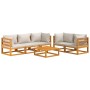 Set muebles de jardín 6 pzas madera maciza y cojines gris claro en Conjuntos de jardín | Comprar online en Foru.es