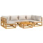 Set muebles de jardín 7 pzas madera maciza y cojines gris claro en Conjuntos de jardín | Comprar online en Foru.es