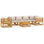 Set muebles de jardín 7 pzas madera maciza y cojines gris claro en Conjuntos de jardín | Comprar online en Foru.es
