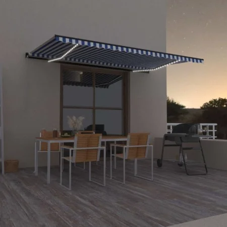 Toldo manual retráctil con LED azul y blanco 500x300 cm de vidaXL, Toldos - Ref: Foro24-3069141, Precio: 621,44 €, Descuento: %