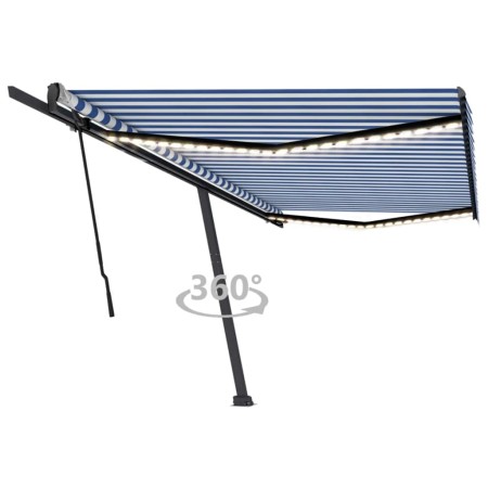 Toldo manual retráctil con LED azul y blanco 500x300 cm de vidaXL, Toldos - Ref: Foro24-3069781, Precio: 528,38 €, Descuento: %