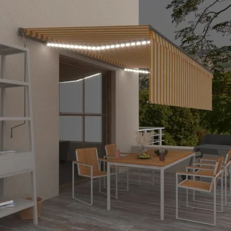 Toldo retráctil manual persiana y LED amarillo y blanco 5x3 m de vidaXL, Toldos - Ref: Foro24-3069463, Precio: 444,75 €, Desc...