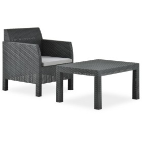 Set de muebles jardín 2 piezas con cojín PP ratán gris antracita en Conjuntos de jardín | Comprar online en Foru.es