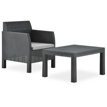 Set de muebles jardín 2 piezas con cojín PP ratán gris antracita en Conjuntos de jardín | Comprar online en Foru.es