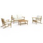 Set de muebles de jardín 4 piezas bambú y cojines blanco crema en Conjuntos de jardín | Comprar online en Foru.es