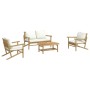 Set de muebles de jardín 4 piezas bambú y cojines blanco crema en Conjuntos de jardín | Comprar online en Foru.es