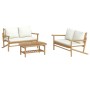 Set de muebles de jardín 3 piezas bambú y cojines blanco crema en Conjuntos de jardín | Comprar online en Foru.es