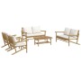 Set de muebles de jardín 5 piezas bambú y cojines blanco crema en Conjuntos de jardín | Comprar online en Foru.es