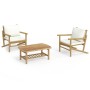 Set de muebles de jardín 3 piezas bambú y cojines blanco crema en Conjuntos de jardín | Comprar online en Foru.es