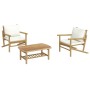 Set de muebles de jardín 3 piezas bambú y cojines blanco crema en Conjuntos de jardín | Comprar online en Foru.es