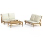 Set de muebles de jardín 3 piezas bambú y cojines blanco crema en Conjuntos de jardín | Comprar online en Foru.es