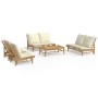 Set de muebles de jardín 5 piezas bambú y cojines blanco crema en Conjuntos de jardín | Comprar online en Foru.es