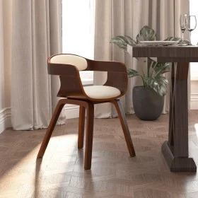 Silla de comedor de cuero sintético y madera curvada crema de vidaXL, Sillas de comedor - Ref: Foro24-3092372, Precio: 180,28...