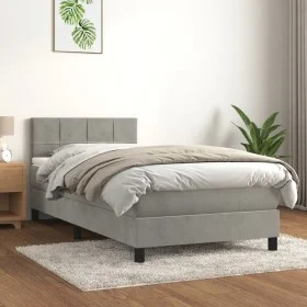 Box spring bed with light gray velvet mattress 90x190 cm by vidaXL, Beds and slatted bases - Ref: Foro24-3141275, Price: 289,...