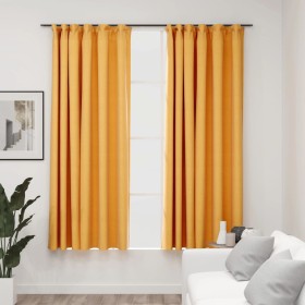 Cortinas opacas ganchos look de lino 2 pzas amarillo 140x175 cm de vidaXL, Cortinas y visillos - Ref: Foro24-321196, Precio: ...