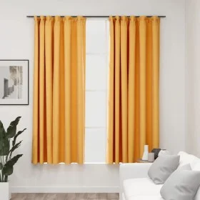 Cortinas opacas ganchos look de lino 2 pzas amarillo 140x175 cm de vidaXL, Cortinas y visillos - Ref: Foro24-321196, Precio: ...