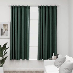 Cortinas opacas con ganchos look de lino 2 pzas verde 140x175cm de vidaXL, Cortinas y visillos - Ref: Foro24-321188, Precio: ...