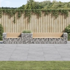 Banco de jardín con cesta de gaviones madera maciza de pino de vidaXL, Bancos de jardín - Ref: Foro24-3196248, Precio: 459,86...