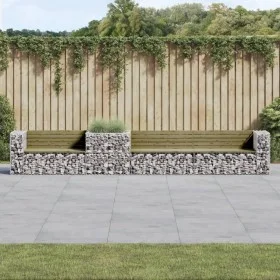 Banco de jardín con cesta de gaviones madera de pino impregnada de vidaXL, Bancos de jardín - Ref: Foro24-3196250, Precio: 48...